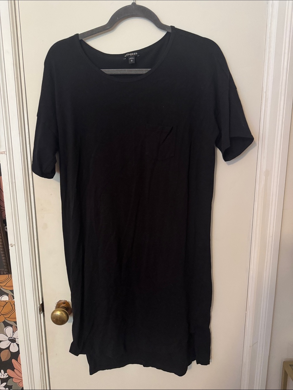 Express Black Short Sleeve Tee Dress with Chest Pocket